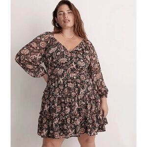 New! Madewell Plus Amalia Tiered Mini Dress in Pampas Blooms, size 26W‎